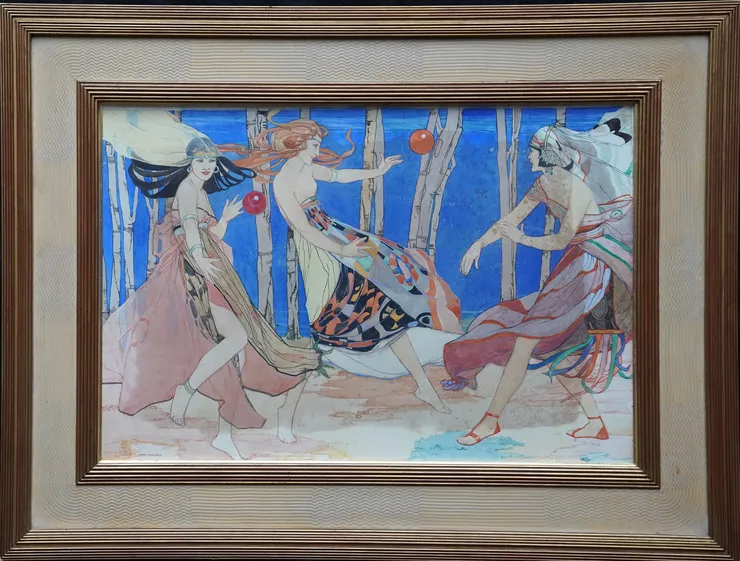 British Art Deco Figurative watercolour by Averil Burleigh at Richard Taylor Fine Art