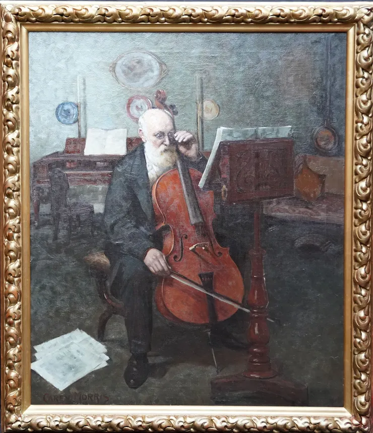 Welsh Portrait of Wandering Minstrel Cellist by Carey Morris at Richard Taylor Fine Art