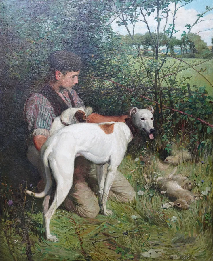 British Edwardian Man and Dogs in Landscape by Edwin Noble at Richard Taylor Fine Art