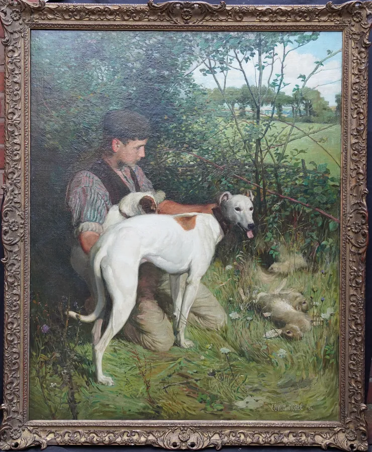 British Man and Dogs in Landscape by Edwin Noble at Richard Taylor Fine Art