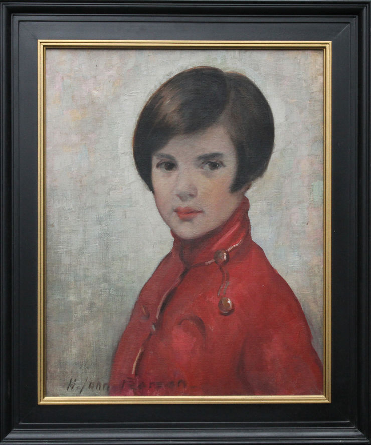 Girl in Red Coat Portrait by Harry John Pearson at Richard Taylor Fine Art