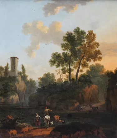 Wooded River Landscape with Drovers and Cattle