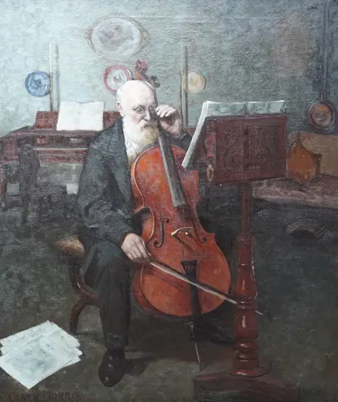 Portrait of a Cellist in Music Room 