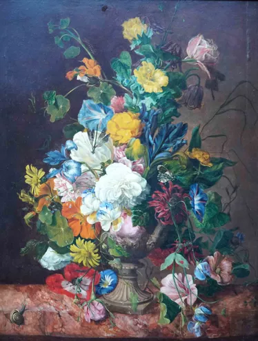 Still Life of Flowers on Marble Ledge