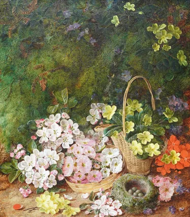 Still Life of Spring Flowers and Birds Nest