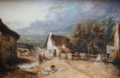 Village Scene with Figures and Animals