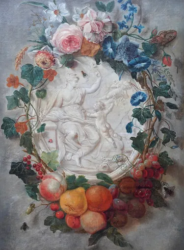 Fruit and Flower Garland Round Intaglio of Putti