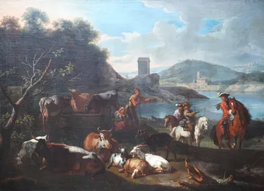 Shepherd with Animals and Riders in a Landscape